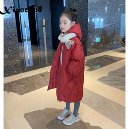 Down Coat Teenage Girls Winter Parka Kids Cotton Hooded Long Jackets For Loose Pockets Fashion Outwear Toddler OVercoat
