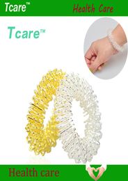 Tcare 2PcsLot Silver Body Massage Supplies Relaxation Stainless Steel Wrist Hand Massager Ring Acupuncture Bracelet Health Care C1081658