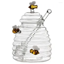 Storage Bottles Glass Honeycomb Tank Transparent Honey Container With Dipper And Lid Bottle Jar Holiday Party Kitchen Accessories