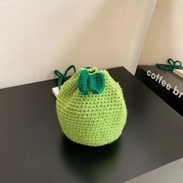 Shoulder Bags Female Knitted Purse Drawstring Crocheted Orange Shape Cute Fruit Pouch Charm Gift For Friends