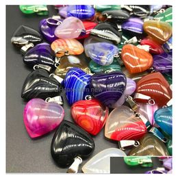 Charms 20Mm Assorted Stripe Agate Heart Stone Pendants For Earrings Necklace Jewelry Making Drop Delivery Findings Components Dhitk