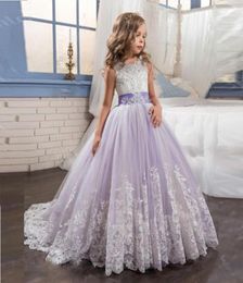 2020 Princess Lilac Little Bride Long Pageant Dress for Girls Glitz Puffy Tulle Prom Dress Children Graduation Gown Vestido62690711593044