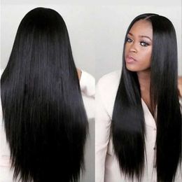 Synthetic Wigs European and American African New Black Medium Long Straight Hair Womens Chemical Fiber High-Temperature Fiber Wig Synthetic 240328 240327
