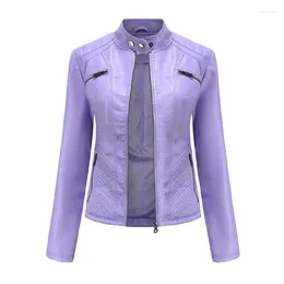 Women's Leather Female Spring Autumn Jacket Biker Zipper Slim Fit Outwear Leisure Stand Collar Fashion High-end Coat