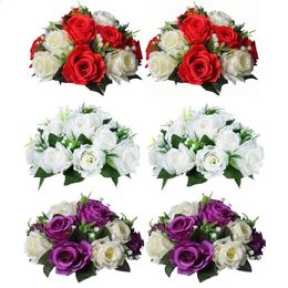 2 Fake Flower Ball Arrangement Bouquet15 Heads Plastic Roses with Base Wedding Centrepiece Flower Rack 240306