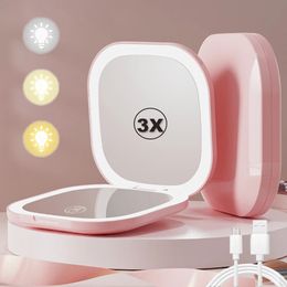 Compact Led Makeup Mirror With Light 1X/3X Magnifying Pocket Portable Travel Foldable Cosmetic Vanity Mirrors Gifts for Women 240305