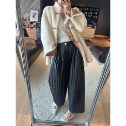 Women's Pants 2024 Autumn And Winter High-waisted Loose Silhouette Banana Sickle Trousers Straight Nine-minute Leather