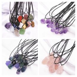 Natural Irregular Raw Fluorite Amethyst Pink Crystal Pendant Necklace Energy Stone Healing Meditation Yoga Gift Wholesale