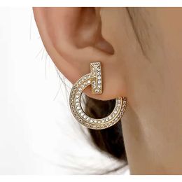 Designer Tiffancy Earring T1 Ring Shaped Earrings for Women Ins925 Silver Needle Plated 18k Rose Gold Diamond Studded Sky Star Earrings and Earrings