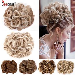 Synthetic Wigs Leeons Synthetic Hair Bun Brown Blonde Curly Chignon Messy Bun Comb Clip In Hair Updos Hairpieces For Women 240329