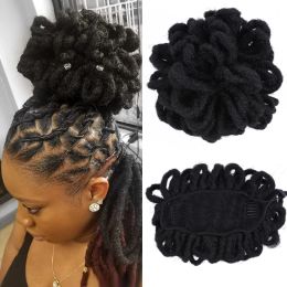 Chignon Chignon High Afro Puff Dreaklocks Chignon Drawstring Ponytail Synthetic Faux Loc Bun Crochet Braid ClipIn Hair