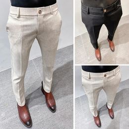 Men's Suits High Quality Linen Suit Trousers Male Slim Fit Solid Color Business Casual Pants Formal Office Social Trouser Plus Size 38