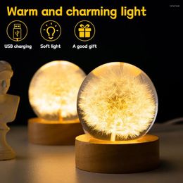 Decorative Figurines Flower Crystal Ball Night Light Office Home Decor Desk Lamp Round Gifts For Men Women Kids Boys Girls