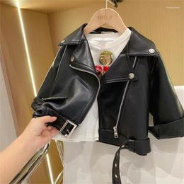 Jackets Children's Coat 2024 Spring And Autumn Fashion Leather Jacket For Boys Girls Lapel Motorcycle Short