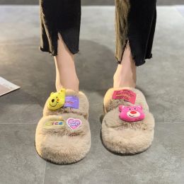 Slippers House Slippers Platform Med Shoes Shallow Slipers Women Slides Fur Flip Flops Fashion Soft 2022 Massage Plush Flat Luxury with f