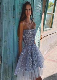 2020 Sparkly Sequins Backless Cocktail Dress Short Birthday Gowns Strapless Mini Prom Homecoming Dresses Pageant Wears4774012