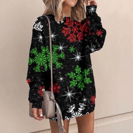 Casual Dresses Christmas Women Dress Fleece Long Crewneck Pullover Sweatshirt Sleeve Mini Sweater For 2024