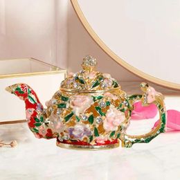 Jewelry Pouches Trinket Box Storage Case Dresser Delicate Hand Painted Teapot Enameled Keepsake For Earrings