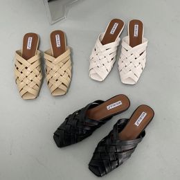 Slippers Women Flats Slippers Rome Peep Toe Weave Shoes Female 2022 New Fashion Casual Outdoor Slides Ladies Summer Flats Sandals