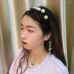 Hair Clips Headwear Detachable Women Girls Korean Fake Earrings Hoop Tassel Headband Jewelry Pearl