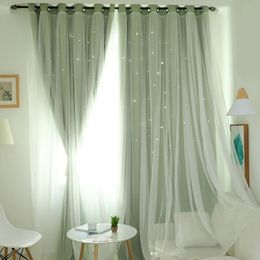 Nordic Modern Tulle Black Out Double Curtains with Star Tassel Black Out Blinds Bedroom Window Curtains Drape Home Textile269n