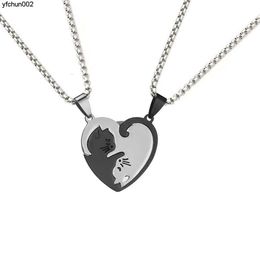 Love Cat Couple Splice Necklace a Pair of Male and Female Students Girlfriend Two Simple Lovely Korean Pendant Gift O8g4