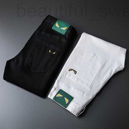 Men's Jeans designer Hong Kong High end Spring/Summer New Black and White Embroidered Monster Elastic Slim Fit Small Feet Pants Trendy Brand R5VQ