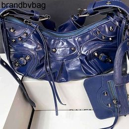 Balencig Lecagole Top quality Leather Biker Fashion Bag 2022 New b Family Fold Crescent Three in One Rivet Single Shoulder Diagonal Span Letter Minority L