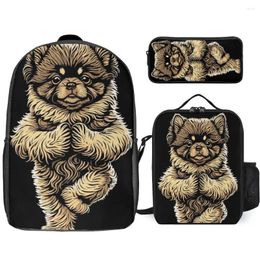 Backpack Pomeranian Yoga Dog Puppy Funny Tree Durable Cozy Pencil Case 3 In 1 Set 17 Inch Lunch Bag Pen Travel Vintage