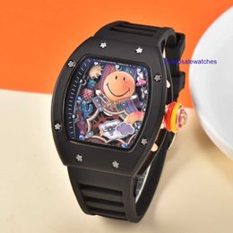 Nice Watch RM Watch Wristwatch Mechanical Watches for Men Classic Barrel Tonneau Male Clock RM 88 Smiley Rubber Strap Wristwatch Ceramic Fashion Mens Watch 43MM