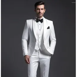 Men's Suits Elegant White For Men 3 Piece Chic Shawl Lapel Single Button Suit Prom Party Wedding Tuxedo Slim (Blazer Vest Pants)