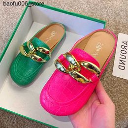 Slippers Home>Tags>Golden Chain Womens Slide>Closed Toe>Mule Shoes Womens Round Toe Sandals Q240318