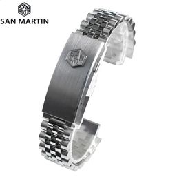 San Martin Jubilee Bracelet Stainless Steel Watch Parts For 20mm Curved End Links Fly Adjustable Clasp SN0008 SN0128 240311