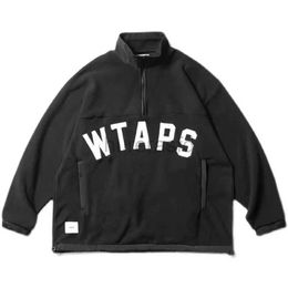 Men's Hoodies Sweatshirts New WTAPS Japanese Fashion Standing Neck Half Zipper Polar Fleece Letter Printed Sweater Jacket Couple Coat 24318