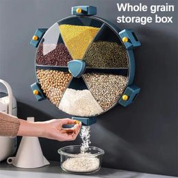 Storage Bottles 8.5L Wall-Mounted Grain Divided Cereal Dispenser Rotating Containers Can Plastic Rice Bucket Box Food Organizer