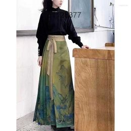 Skirts Traditional Daily Hanfu Womens Chinese Style Suit Embroidery Sleeve Horse-face Pleated Skirt Fashion Street Wear Clothing{JWO7