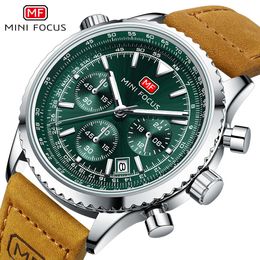 MINI FOCUS Casual Multifuncional Quartz Aviation Timing Relógio Masculino Cinto Real 0463G