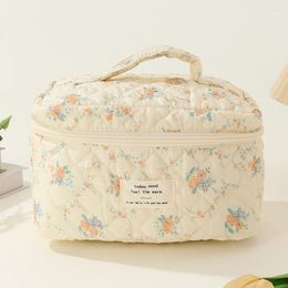 Cosmetic Bags Women Floral Bag Printed Cotton Aesthetic Toiletry Purse Large Capacity Zipper Closure Girls Daily Handbag