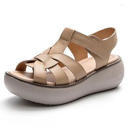 Sandals Genuine Leather Women Shoes Platform Slippers Wedge Hook Loop For Female Summer Sandaleas