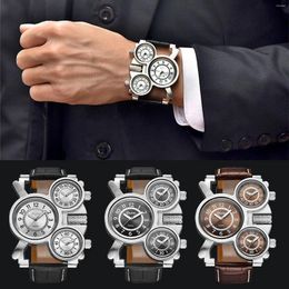 Wristwatches Fashion Men'S Wristwatch Unique Round Dial Hour Minute Second Display Quartz Clock Watch High Quality Leather Strap