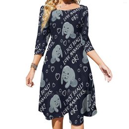 Casual Dresses I Just Really Love Manatees Ok ? Sweetheart Knot Flared Dress Fashion Design Large Size Loose Manatee