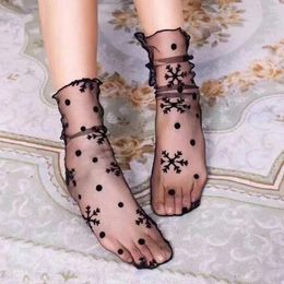 Women Socks Sexy Dot Lace Breathable Transparent Mesh Ankle Ladies Ultra-Thin Princess Tulle Short Female Meias