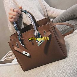 Tote Bags Genuine Leather Bk Habdbags Autumn and Winter Big Bag Womens 2024 New Fashion European and American Vintage Handbag Versatile Casua have logo HB8SWG