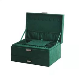2023 Fashion Style Flannel Double Layer Jewellery Holder With Large Capacity Velvet Jewel Box 240309