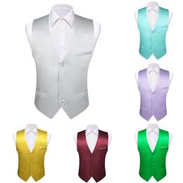 Vests Designer Vest for Men Solid Silk Silver Blue Purpel Green Gold Satin Slim Fit Waistcoat Wedding Formal Business Barry