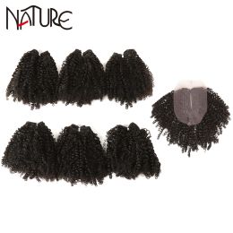 Weave Weave Nature Hair Synthetic Soft Afro Kinky Curly Hair Bundles Weave Ombre Black Blonde Lace With Closure Hair Free Shipping
