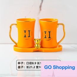 Wholesale Quatily Couple Gargle Cups Storage Rack Bathroom Ceramic Tooth Cup Wash Cups Toothbrush and Tooths Cups Set