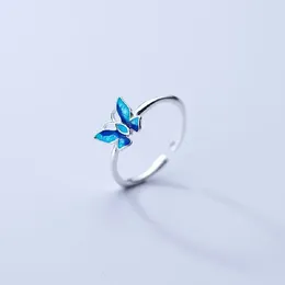 Cluster Rings Exquisite Blue Butterfly Adjustable For Women Girls 925 Sterling Silver Trendy Fashion Jewellery Female Gift Accessories