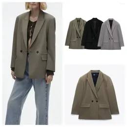 Women's Suits PB&ZASpring/Summer 2024 Commuting Loose Leisure Fashion Suit Lapel Double Breasted Blazer