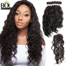 Pack Pack BOL Natural Wave Synthetic Hair Bundles Kinky Curly 4/6 Bundles with Closure High Resistant Fibre Ombre Hair